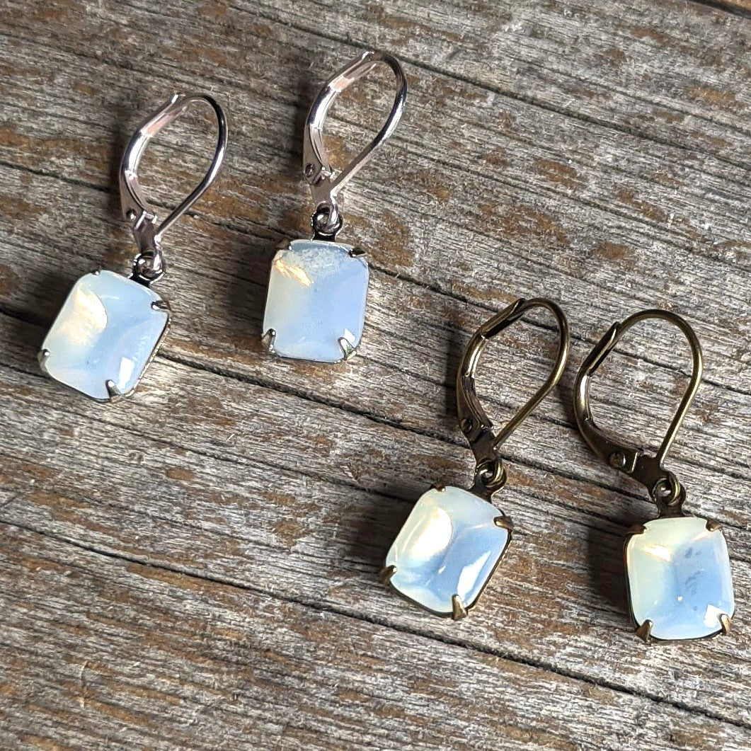 Milky Opal Vintage Glass Rhinestone Earrings