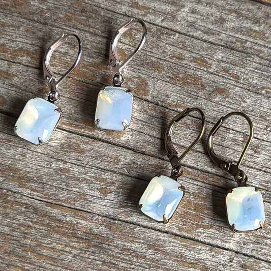 Milky Opal Vintage Glass Rhinestone Earrings