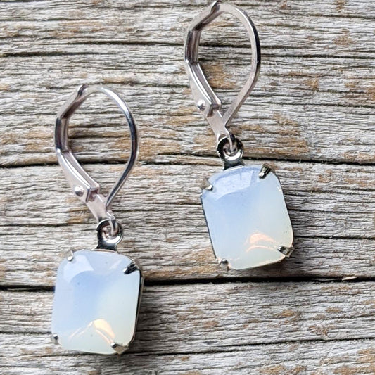 Milky Opal Vintage Glass Rhinestone Earrings