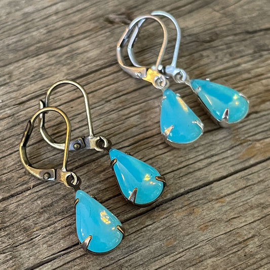 Ocean Blue Vintage Glass Rhinestone Earrings