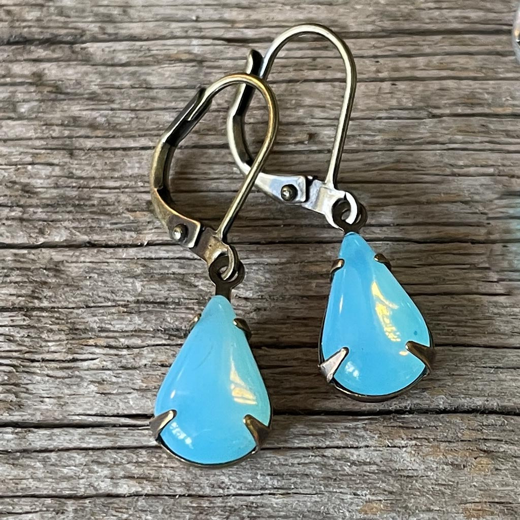 Ocean Blue Vintage Glass Rhinestone Earrings