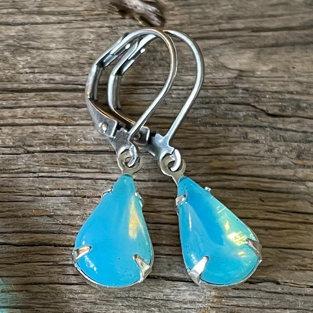 Ocean Blue Vintage Glass Rhinestone Earrings