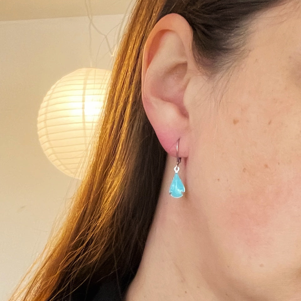 Ocean Blue Vintage Glass Rhinestone Earrings