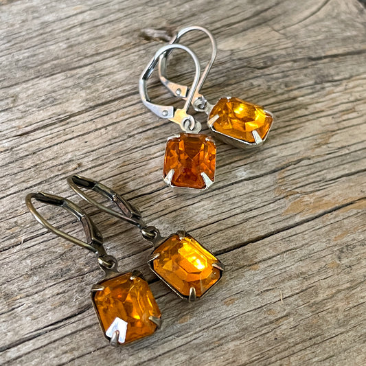 Orange Topaz Vintage Rhinestone Earrings