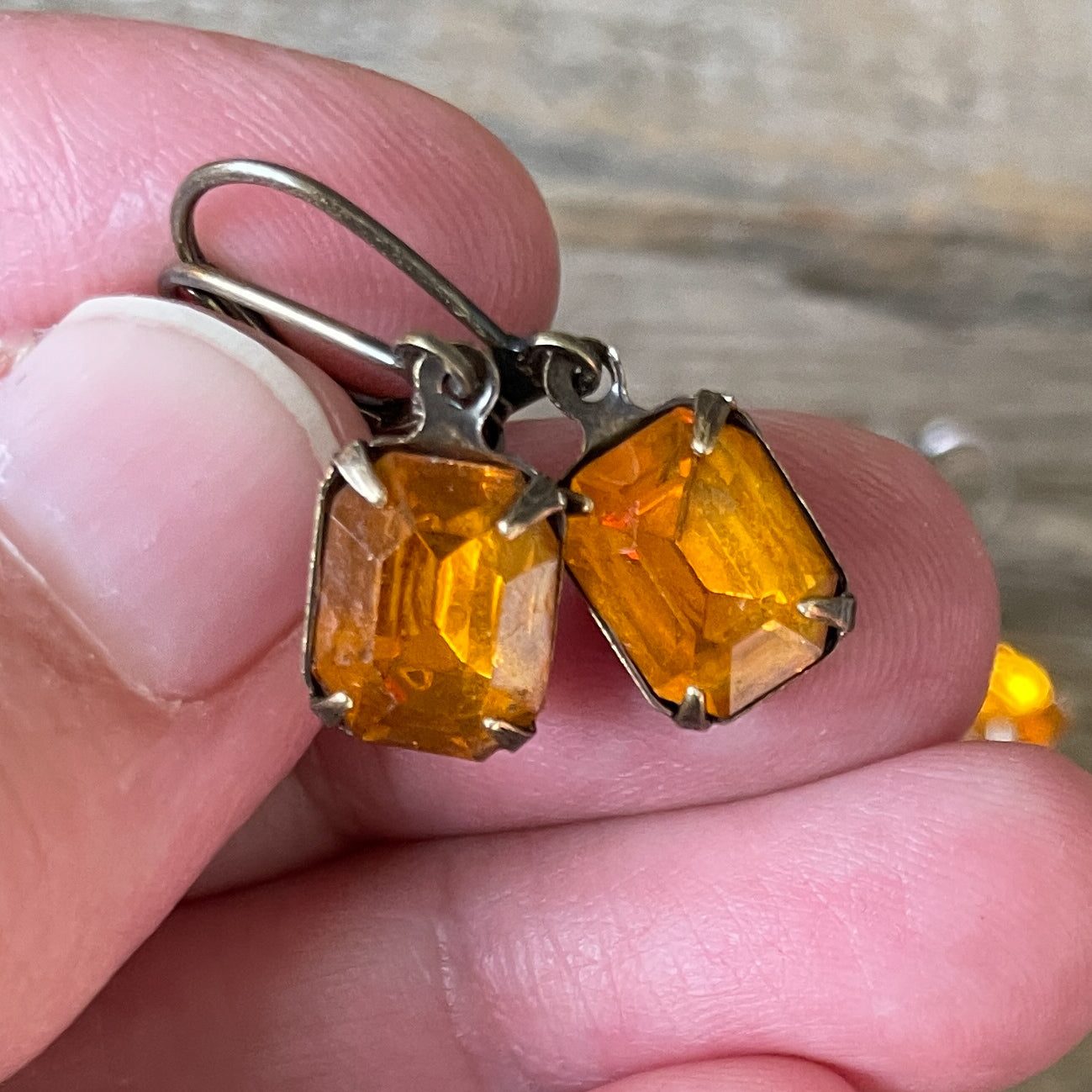 Orange Topaz Vintage Rhinestone Earrings