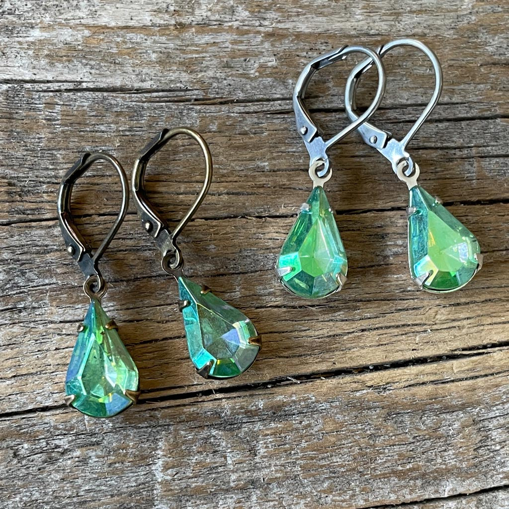 Peridot Green AB Vintage Rhinestone Earrings