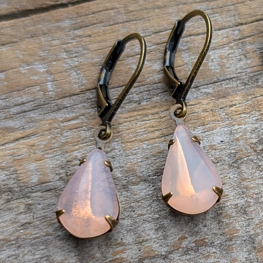 Pink Opal Vintage Rhinestone Earrings
