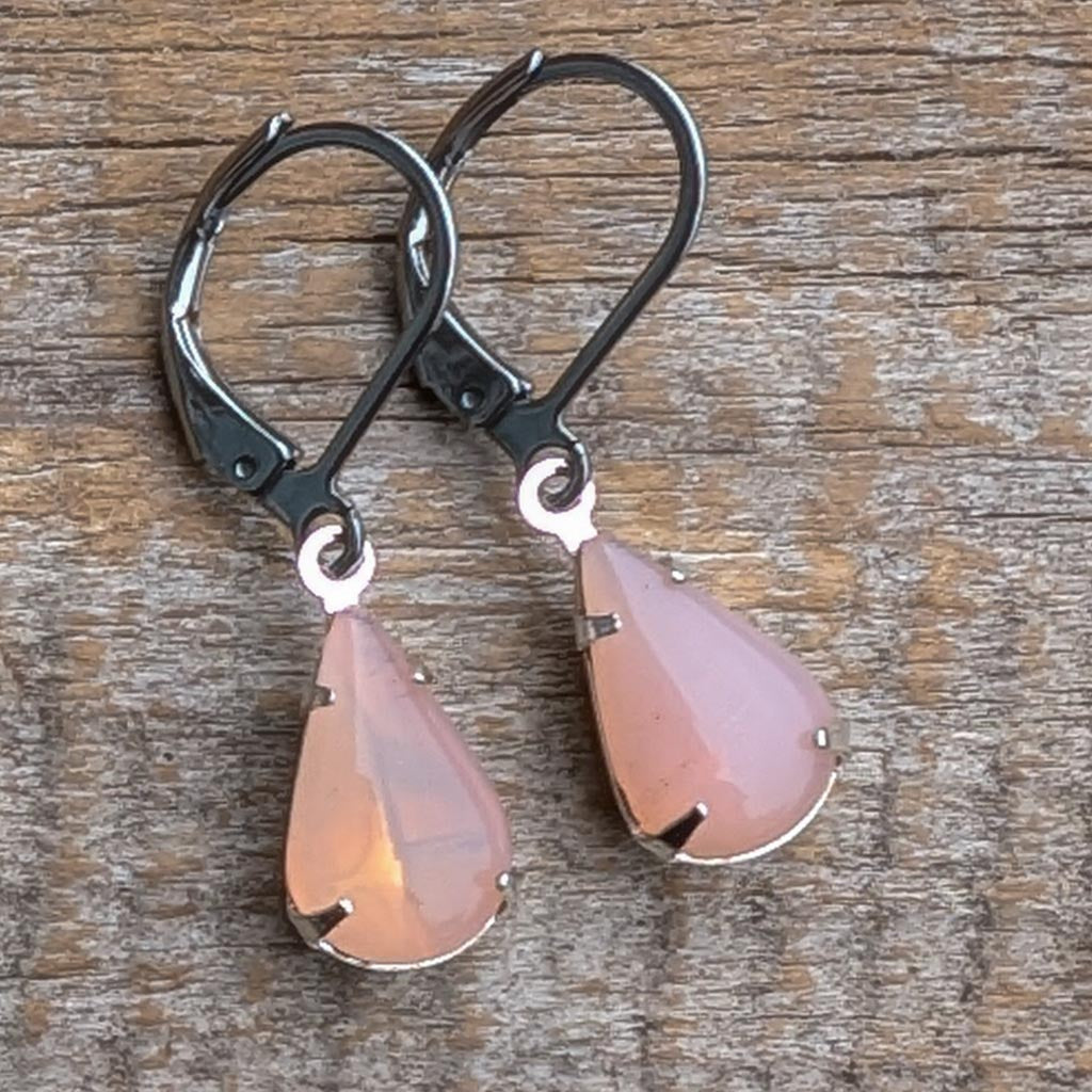 Pink Opal Vintage Rhinestone Earrings *SALE*
