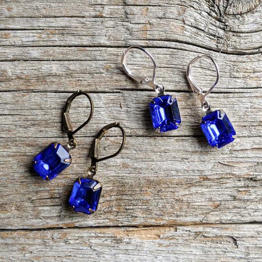 Sapphire Blue Vintage Rhinestone Earrings