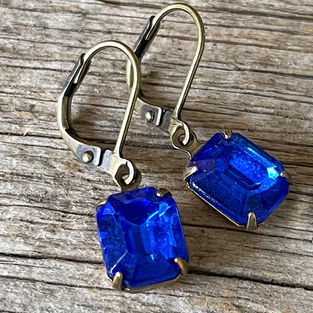 Sapphire Blue Vintage Rhinestone Earrings