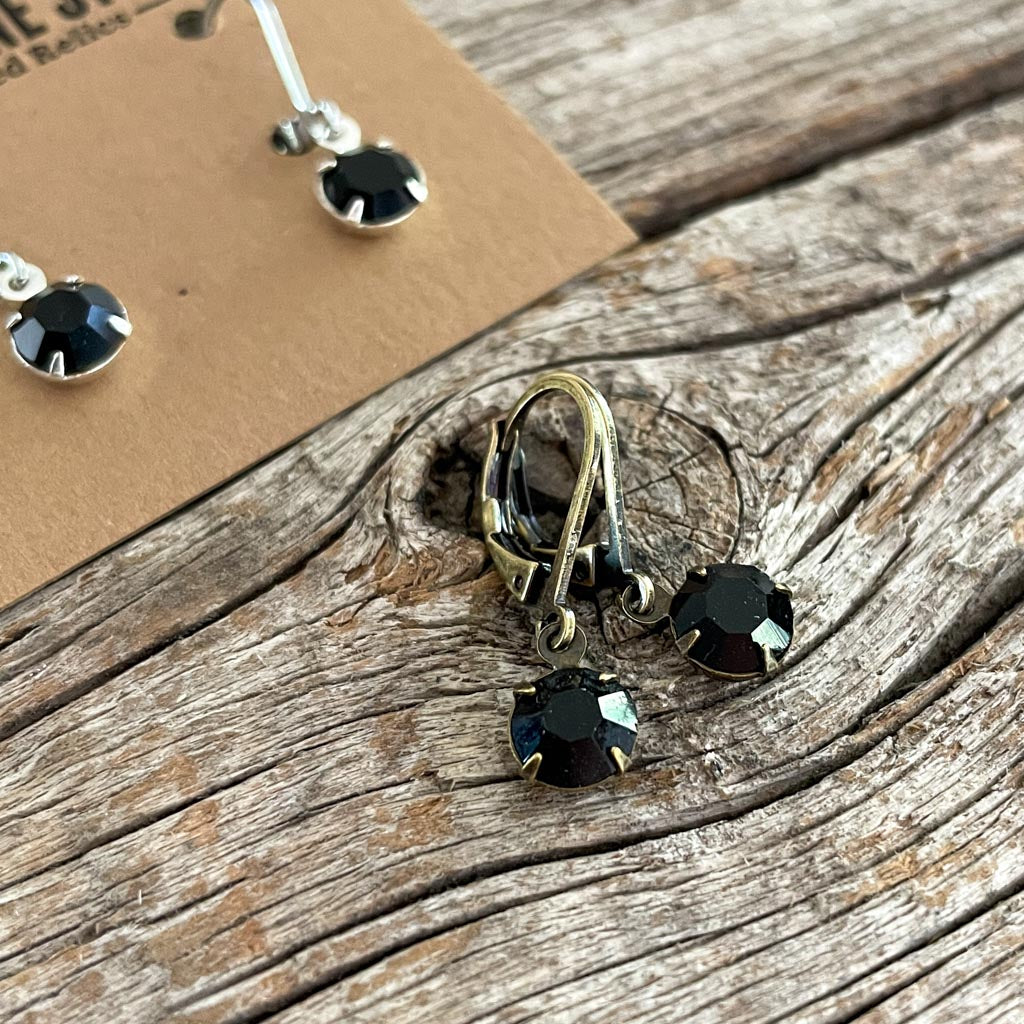 Jet Black Vintage Rhinestone Earrings (Small)