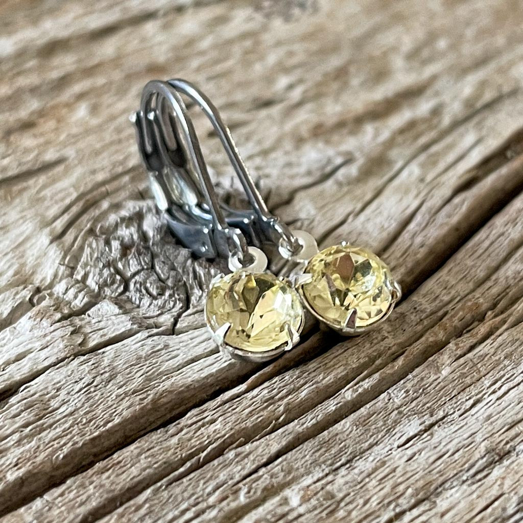 Jonquil Yellow Vintage Rhinestone Earrings (Small)