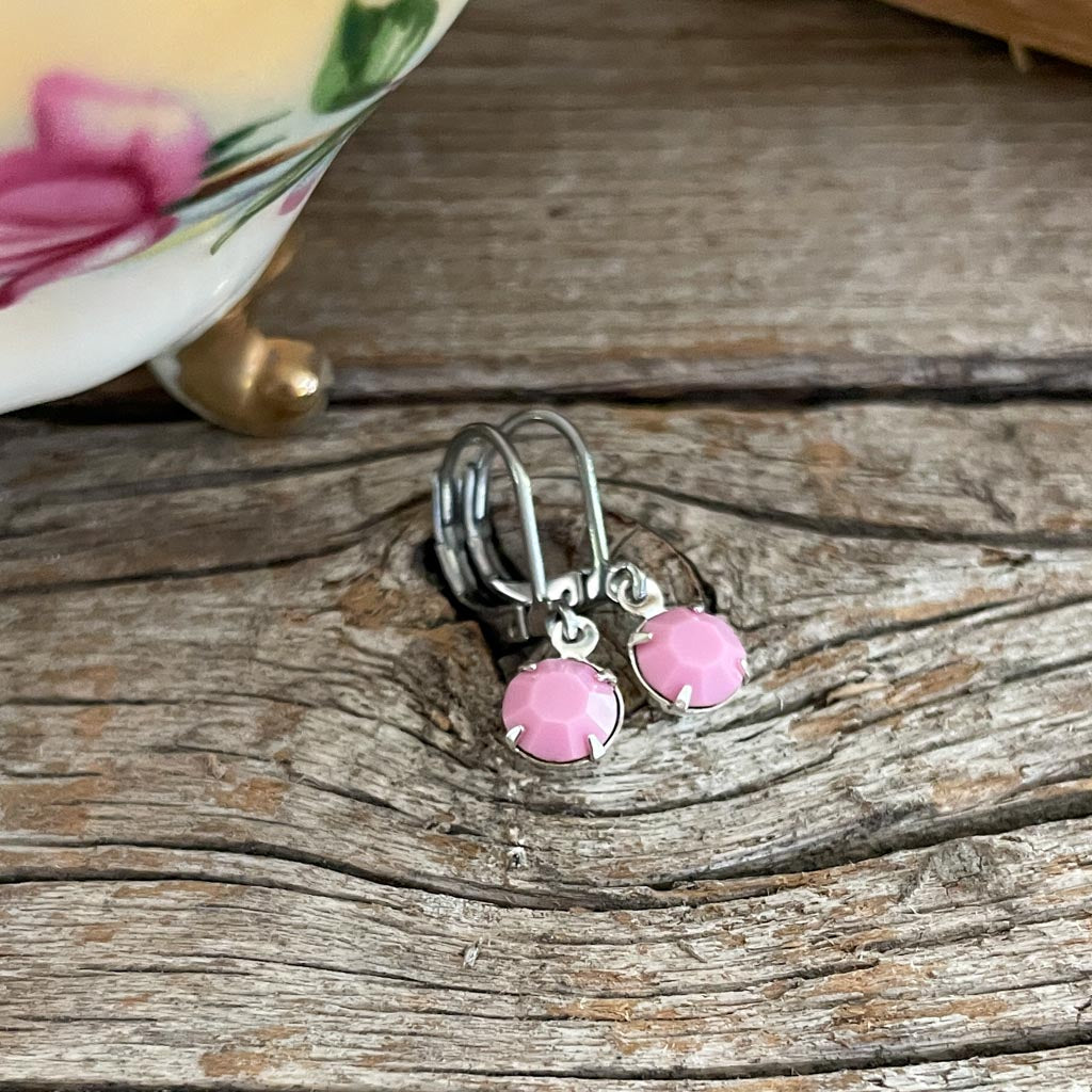 Rose Pink Vintage Rhinestone Earrings (Small)
