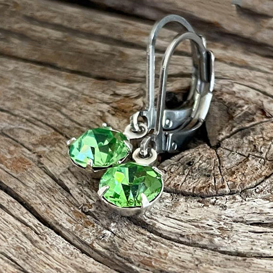 Peridot Green Vintage Rhinestone Earrings (Small)