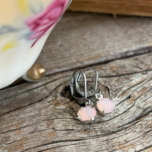 Pink Opal Vintage Rhinestone Earrings (Small)