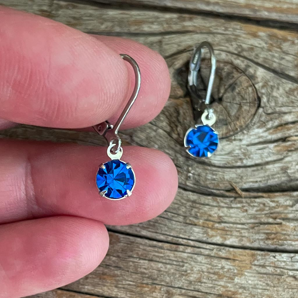 Sapphire Blue Vintage Rhinestone Earrings (Small)