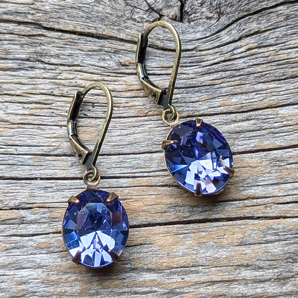 Tanzanite Purple Vintage Rhinestone Earrings