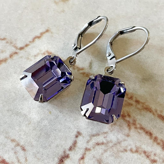 Tanzanite Purple Vintage Rhinestone Earrings