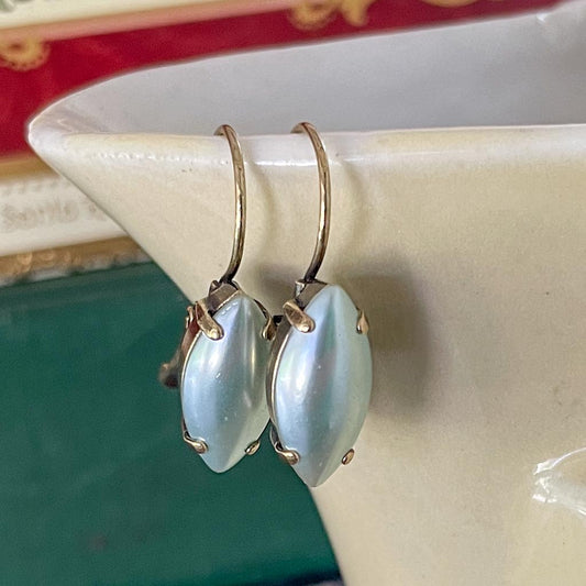 Vintage Glass Earrings - Light Blue Pearl Leverback