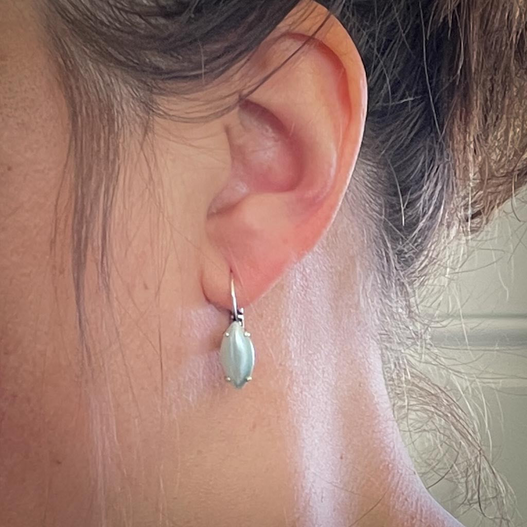 Vintage Glass Earrings - Light Blue Pearl Leverback