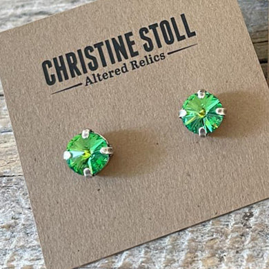 Peridot Green Vintage Rhinestone Post Earrings (Large)