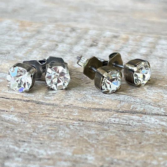 Crystal Clear Vintage Rhinestone Post Earrings (Small)