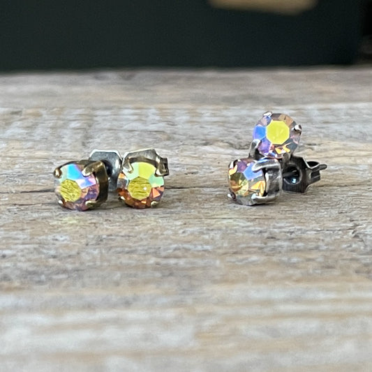 Light Topaz AB Vintage Rhinestone Post Earrings (Small)