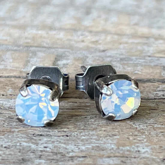 White Opal Vintage Rhinestone Post Earrings (Small)