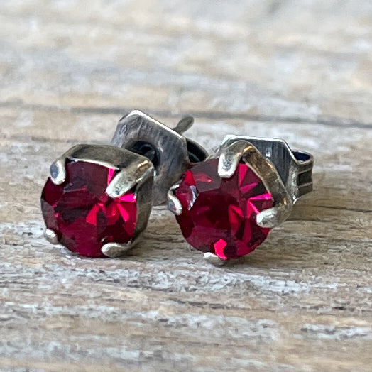 Ruby Vintage Rhinestone Post Earrings (Small)