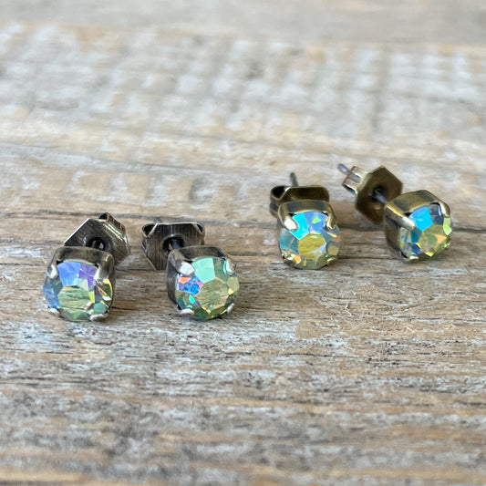 Peridot Green AB Vintage Rhinestone Post Earrings *SALE*