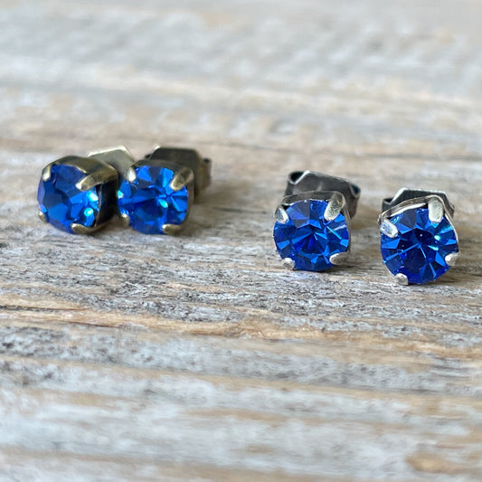 Sapphire Blue Vintage Rhinestone Post Earrings