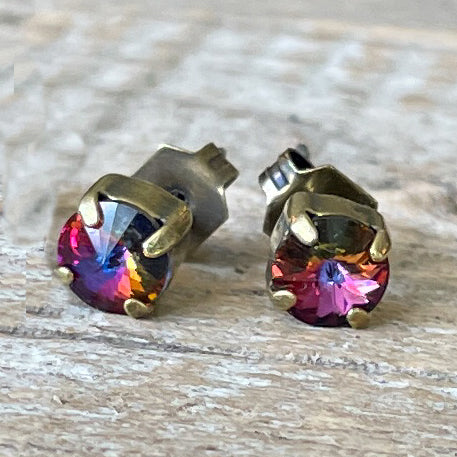 Volcano Rivoli Vintage Rhinestone Post Earrings (Small)