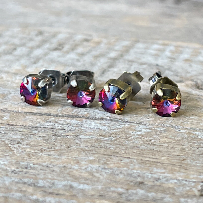 Volcano Rivoli Vintage Rhinestone Post Earrings (Small)