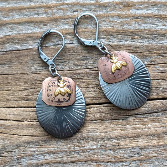 Vintage Watch Dial Earrings - Bees Waste No Time