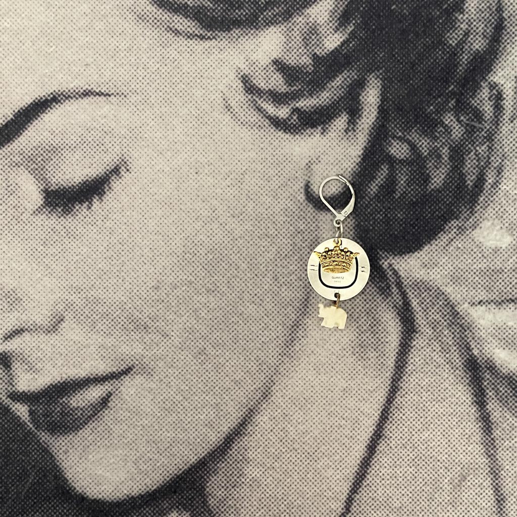 Majestic Time Earrings - Vintage Watch Dials + Elephants + Crowns