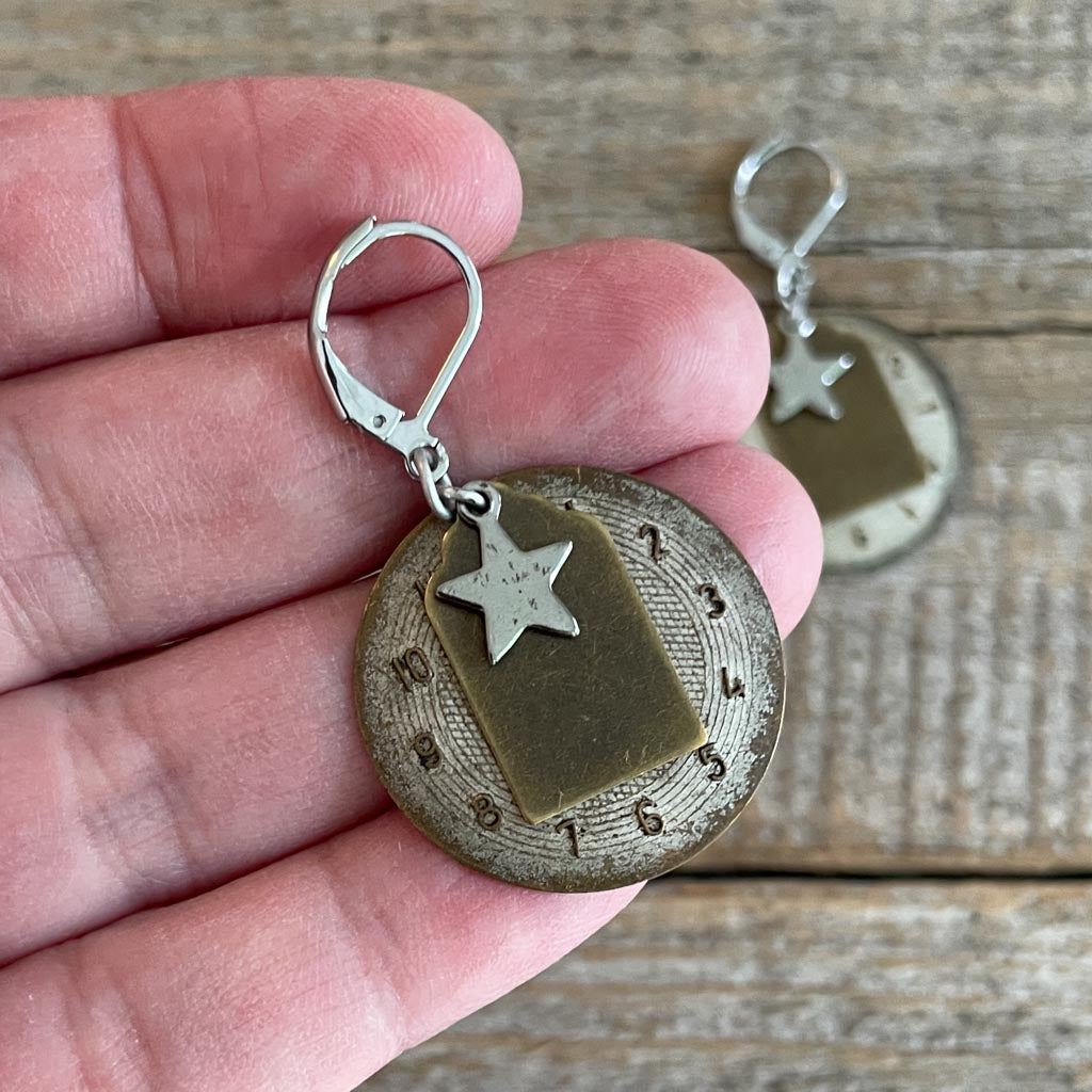 Vintage Watch Dial Earrings - Stars + Tags
