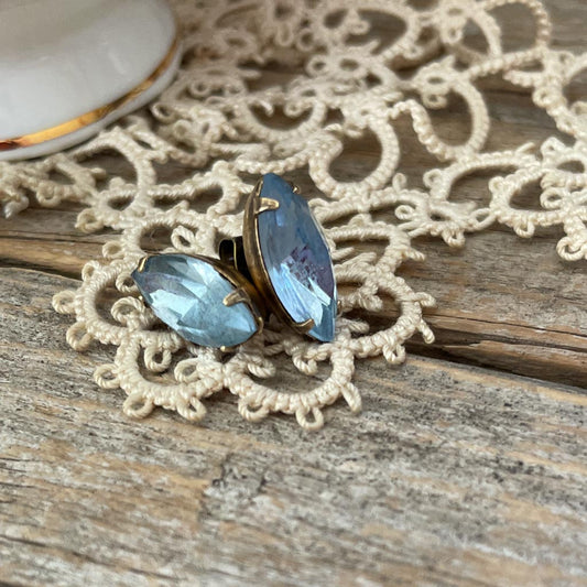 Vintage Glass Post Earrings - Ice Blue Navette