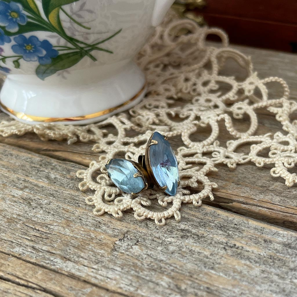 Vintage Glass Post Earrings - Ice Blue Navette