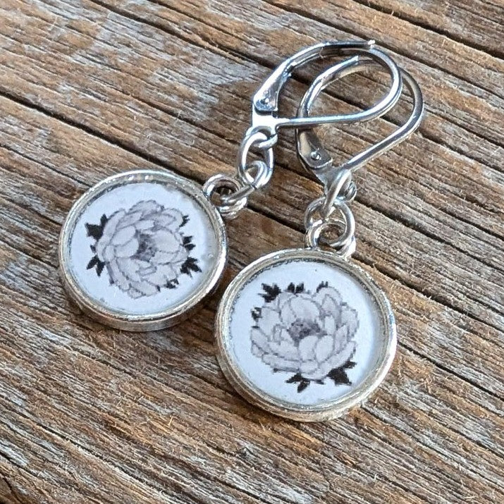 Peony Flower Dangle Earrings - Peony Bloom