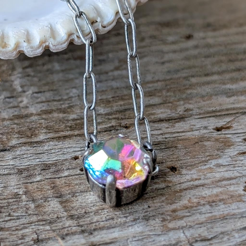 Vintage Rhinestone Necklace - Clear Aurora Borealis