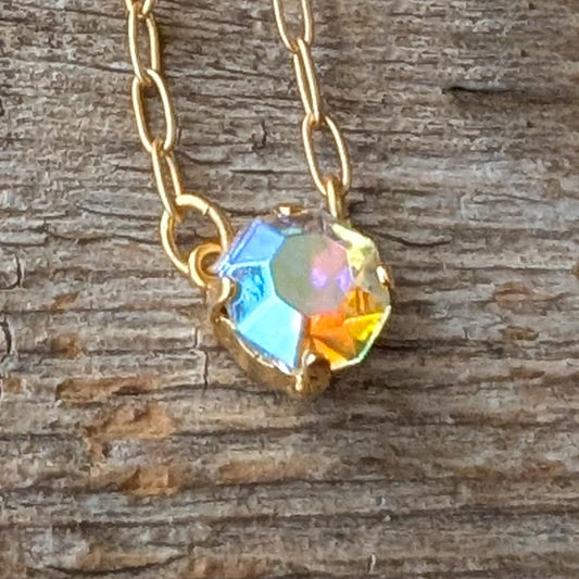 Clear Aurora Borealis Vintage Rhinestone Necklace