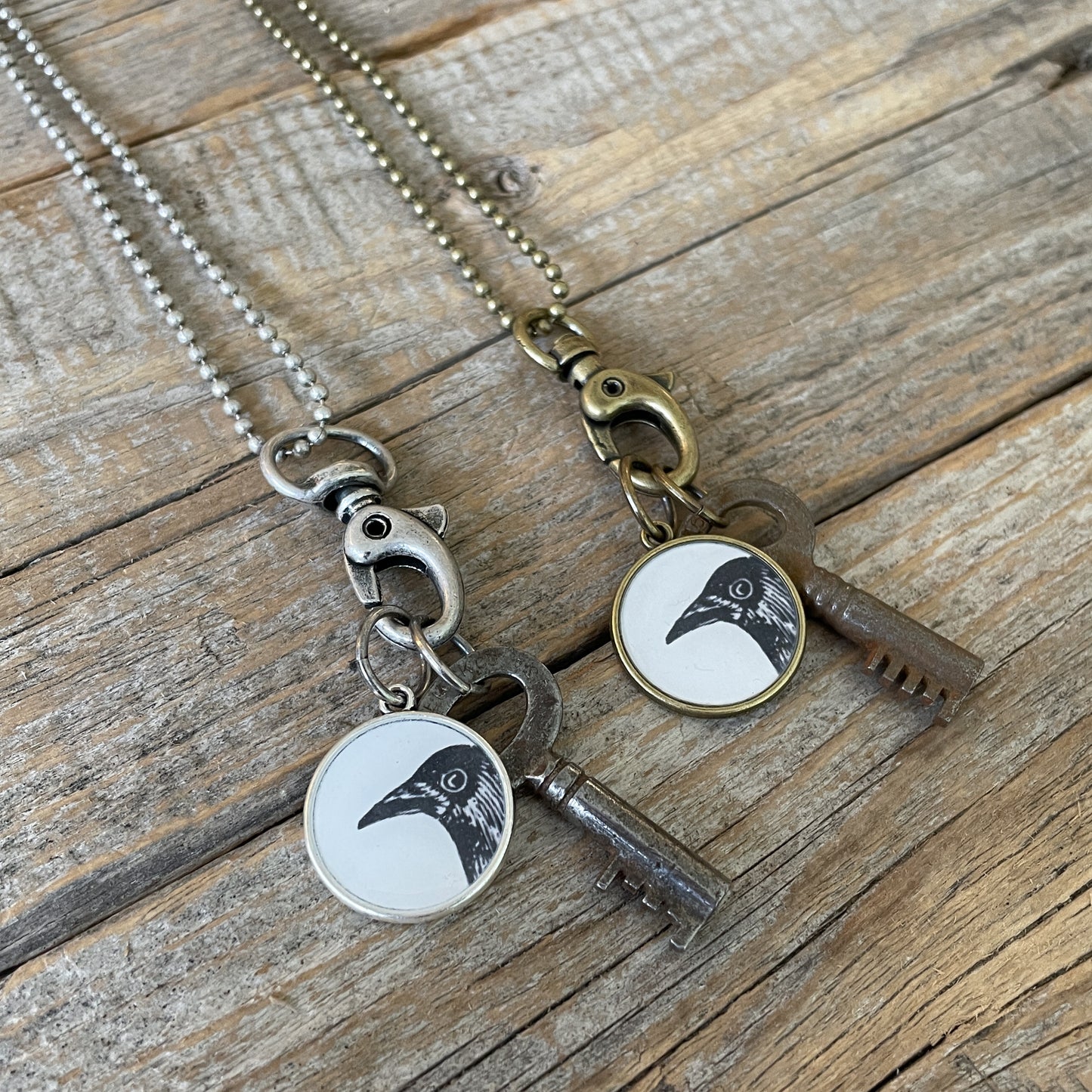 Crow Vintage Image Charm Necklace