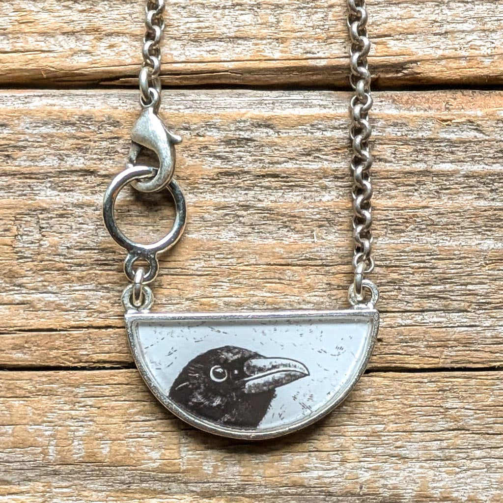 Crow Pendant Necklace - [Something to] Crow About Peeking Crow