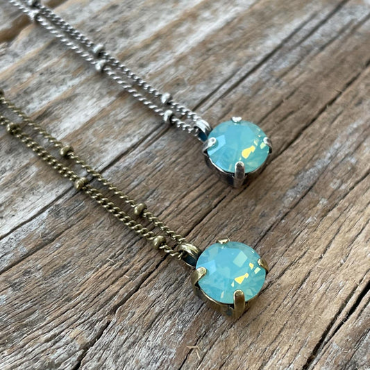 Pacific Opal Aqua Vintage Rhinestone Necklace