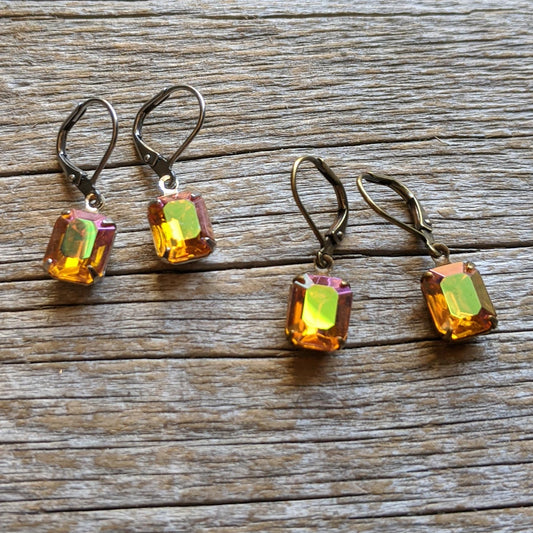 Orange Topaz AB Vintage Rhinestone Earrings