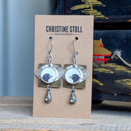 The Crows Have Eyes Earrings - Assemblage