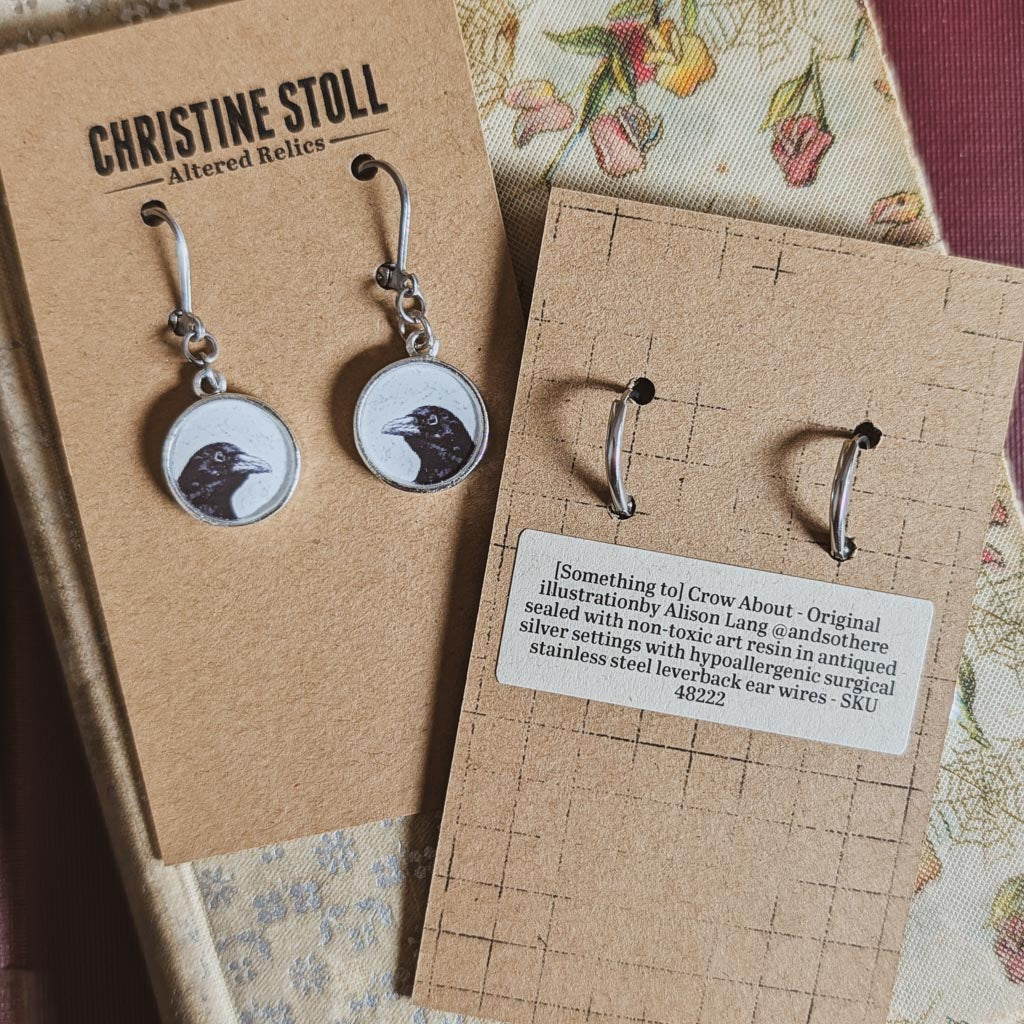 Crow Dangle Earrings - [Something to] Crow About Peeking Crow