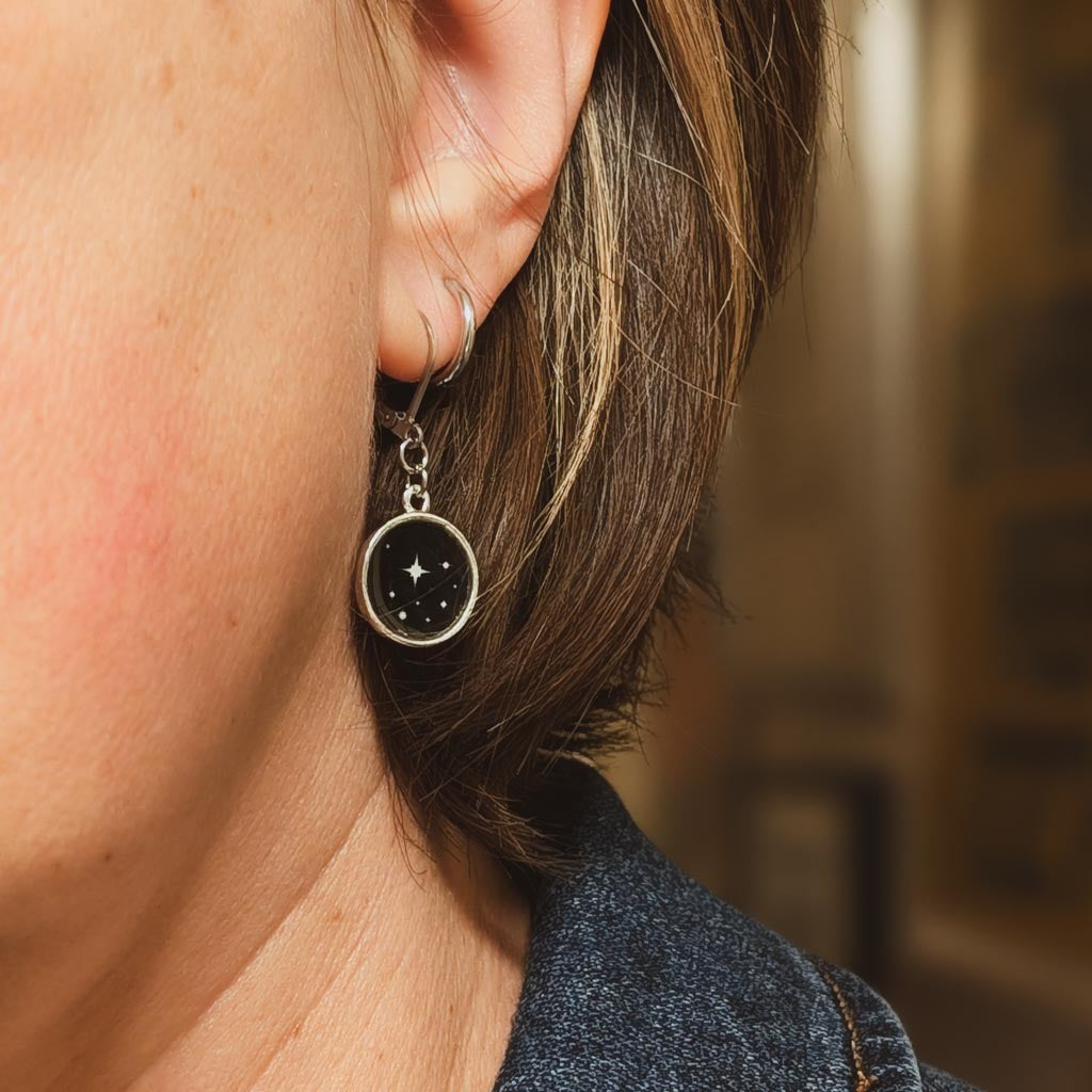 Moon + Stars Dangle Earrings - The Night Sky