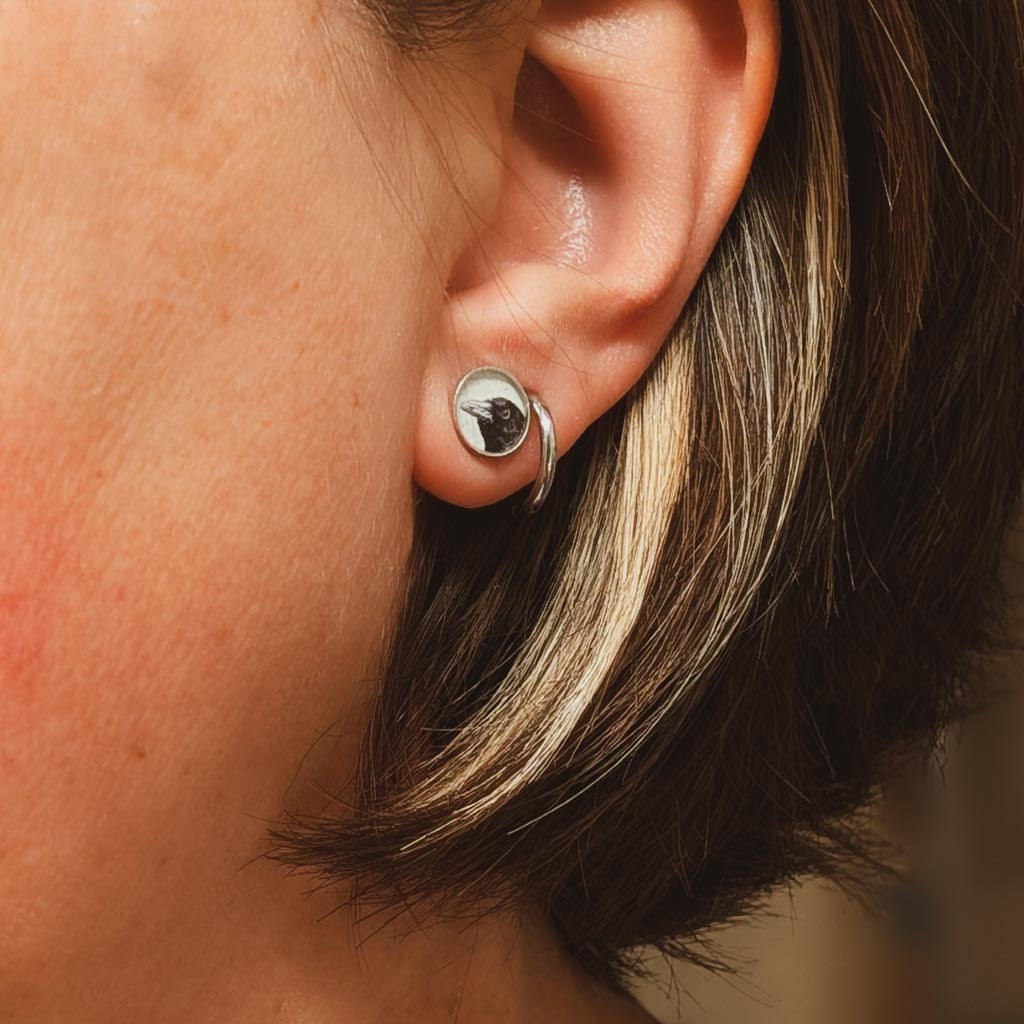 Crow Post Earrings - [Something to] Crow About Peeking Crow