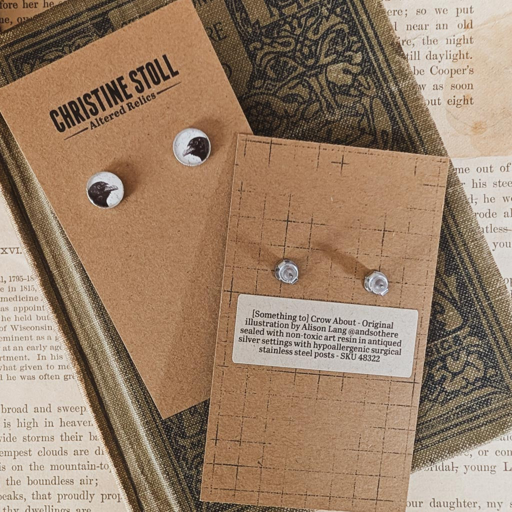 Crow Post Earrings - [Something to] Crow About Peeking Crow